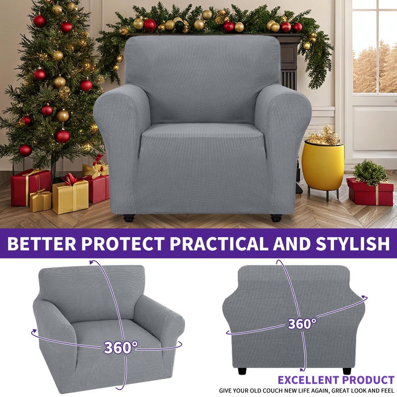 ZNSAYOTX Super Stretch Chair Slipcover Universal Sofa Chair Covers for Living Room Dogs Pet Furniture Protector Spandex Armchair Slipcovers with Anti Slip Foam Sticks (Light Grey, Chair) - Image 2